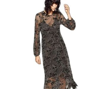 Zara Woman Lace Midi Dress Crochet Floral Size Medium Black and white EUC sheer